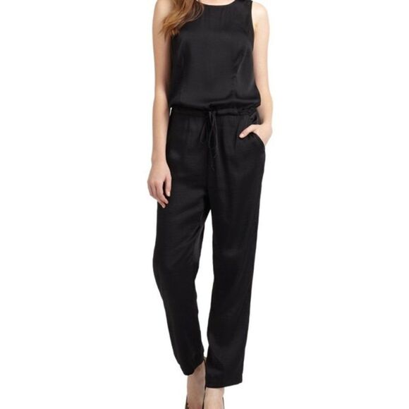 BCBGMaxAzria Black Liam Jumpsuit, Open Lace Back, Drawstring Waist Size M J14 - Picture 1 of 10